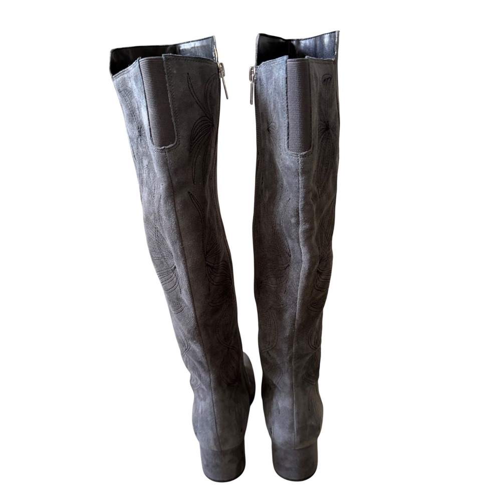 Marc Fisher LTD Grey Suede Embroidered Over The Knee Boots Block Heel Size 7M - Picture 5 of 8